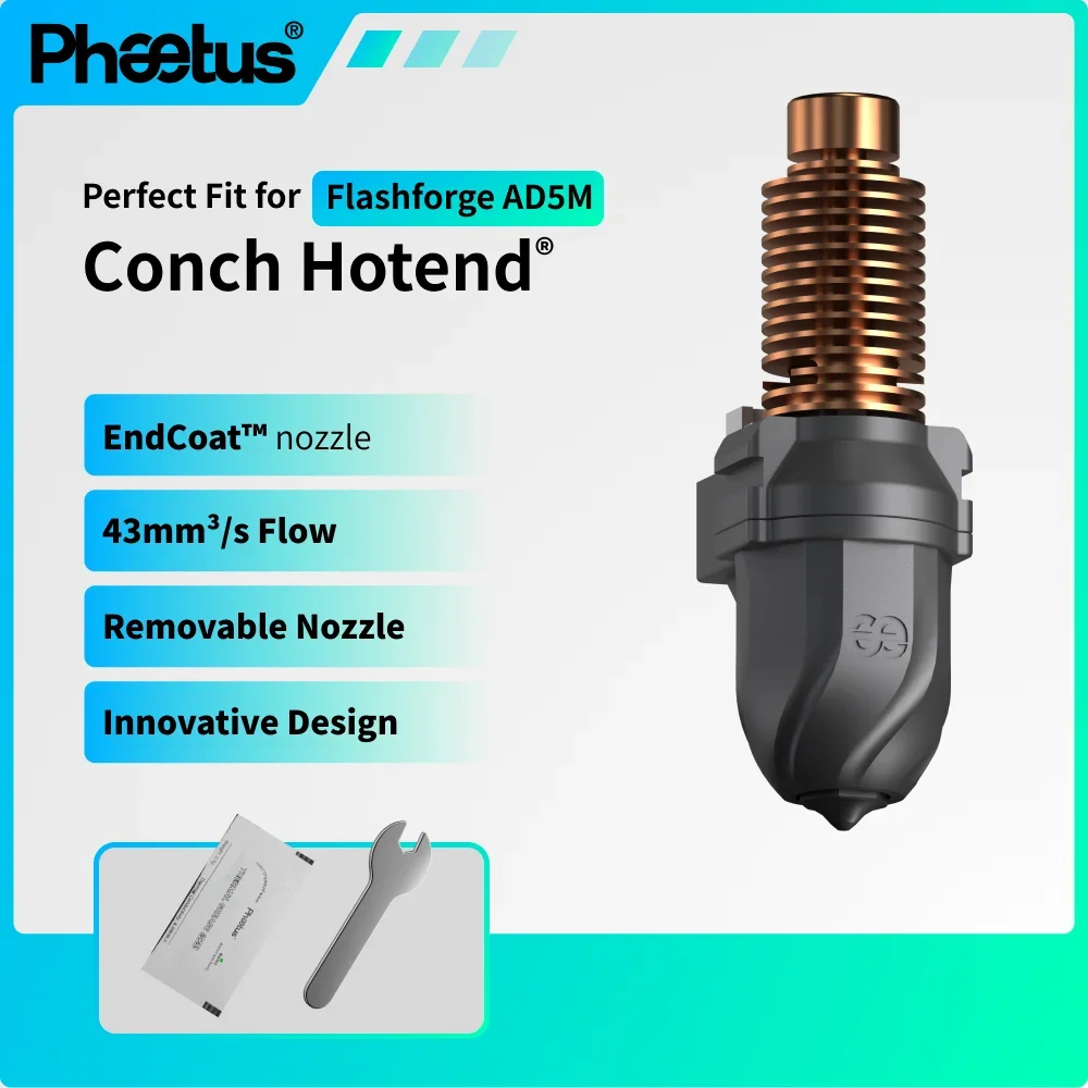 Phaetus Conch Hotend Perfect passend voor Flashforge AD5M/AD5M Pro EndCoat V6 Verwijderbaar mondstuk Flashforge Adventurer 5M