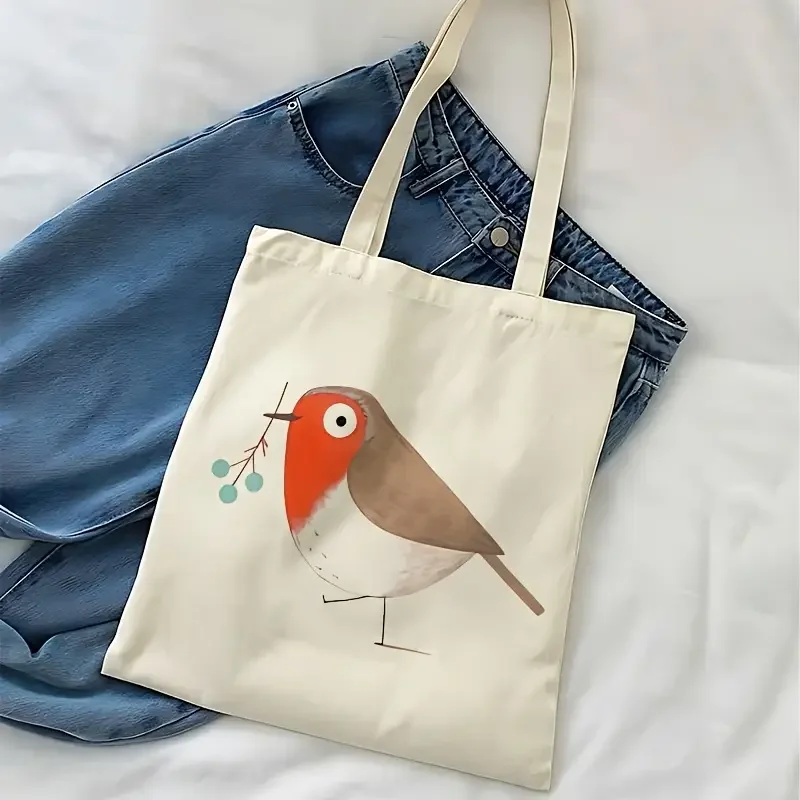 

Симпатичная холщовая большая сумка Robin Bird & Berry Branch Design для женщин, мужчин, студентов, любителей книг - работа, путешествия