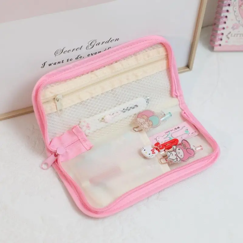 Hello Kitty Sanrio Stationery Bag Kawaii Kuromi My Melody Cinnamoroll Student Large Capacity Cartoon Cute Portable Pencil Case