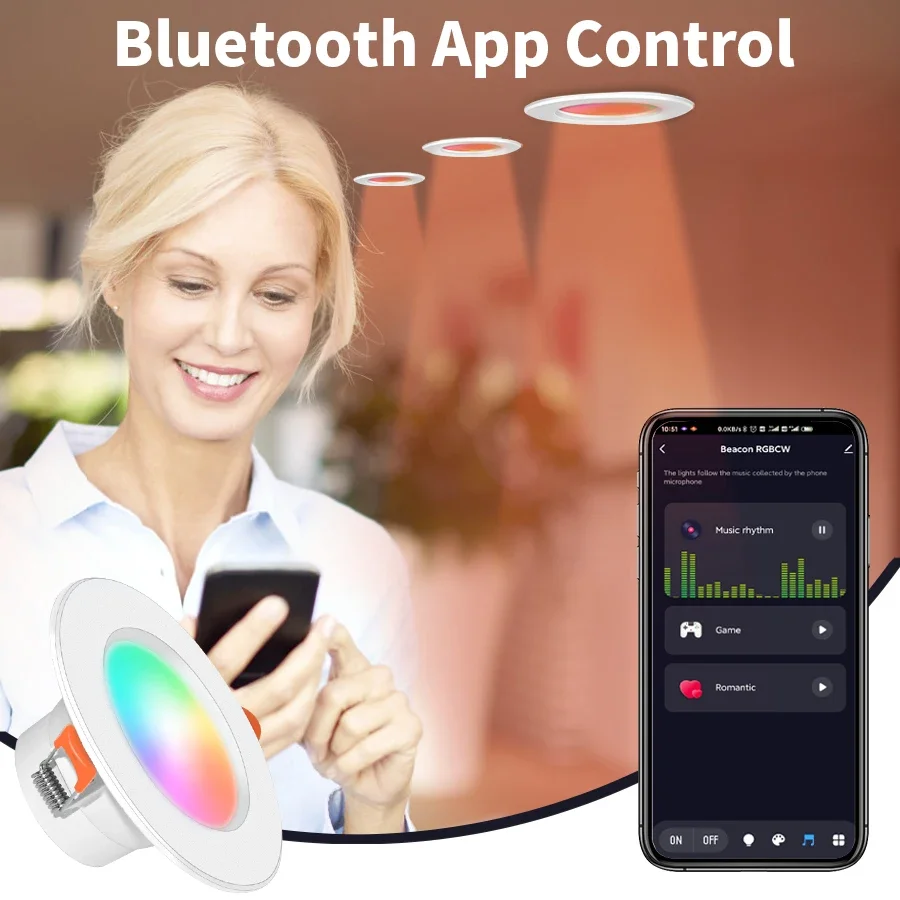 RGB Tuya Bluetooth LED Downlight 10W 15W RGB Ściemnialne światło LED Smart Life APP Lampa zdalnie sterowana do salonu Sypialnia