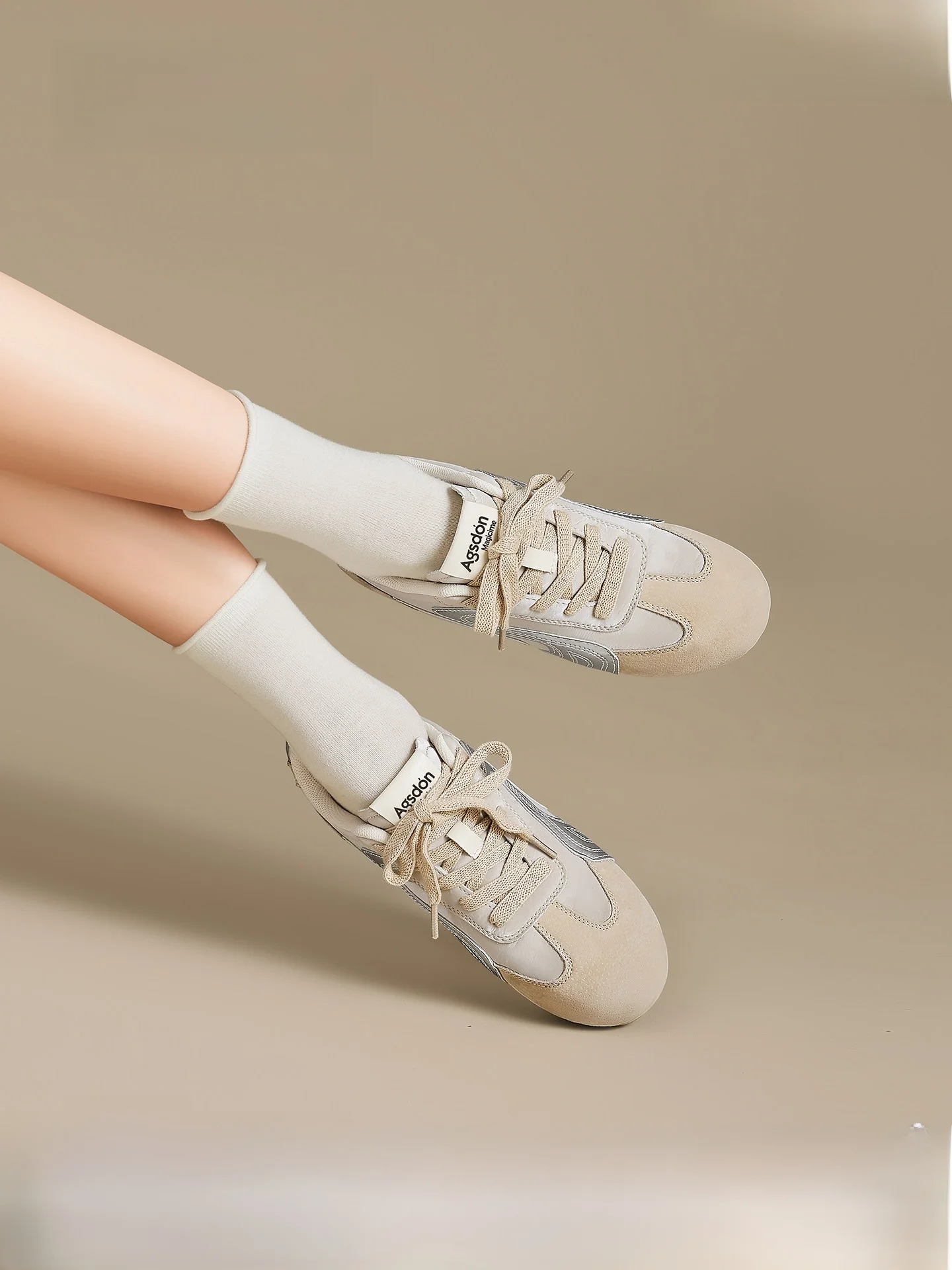 Agsdon Thick Bottom Ballet Leather Sports Shoes Women's 2026 New Summer Heightening Casual Cross Buckle Mesh Lined Rubber Sole