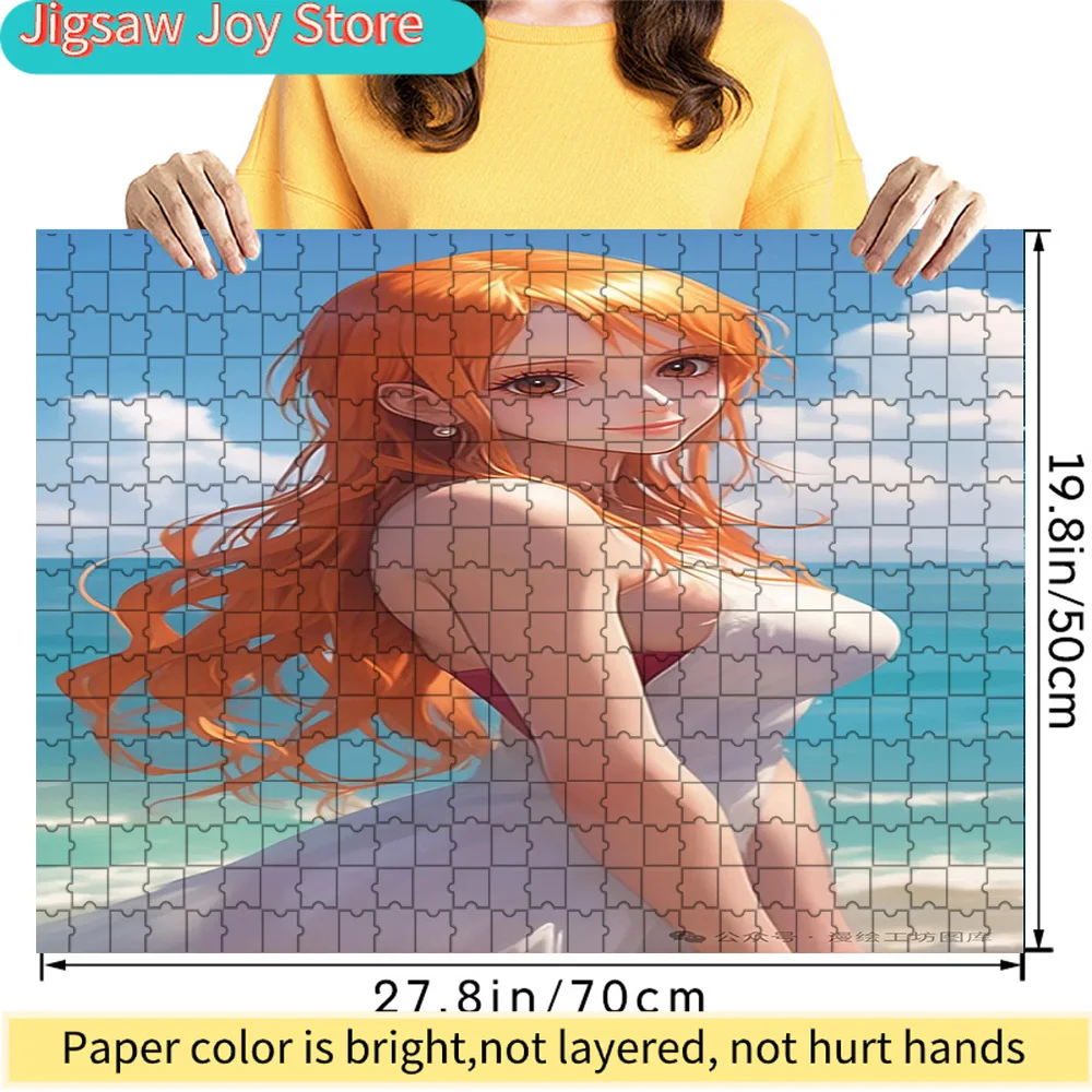 

One Piece Nami White Dress Beach Wind Scene Art Paper Jigsaw Puzzle, Orange-Haired Navigator Anime Character, Collectible Gift f