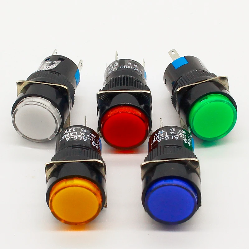 16mm DC 6V 12V 24V 220V LED Push Button Switch Blue Green Red Yellow White lamp Momentary push button auto reset