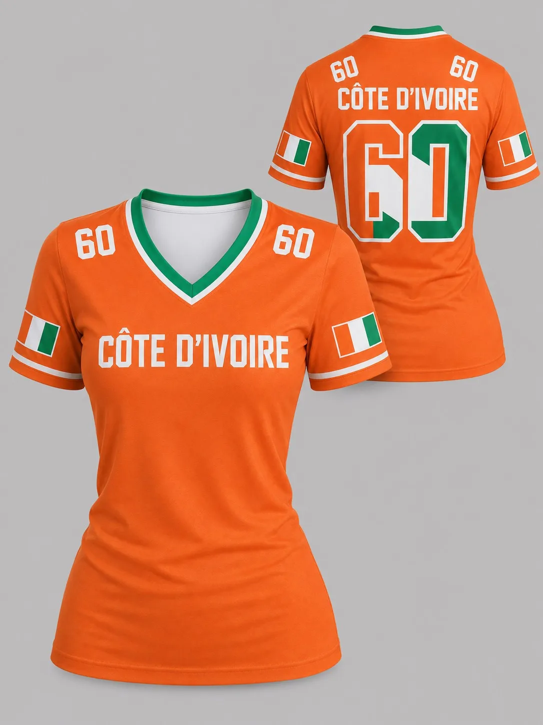 New Ivory Coast Personalized Fan Print Women's Slim Fit V-Neck Short Sleeve T-Shirt Fashionable Women's Clothing Gift Top