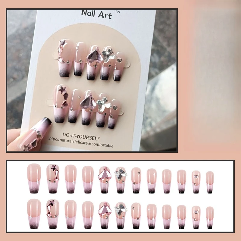 

24 pieces of hand-worn nail work advanced pure desire wind butterfly love big diamond nail art pieces