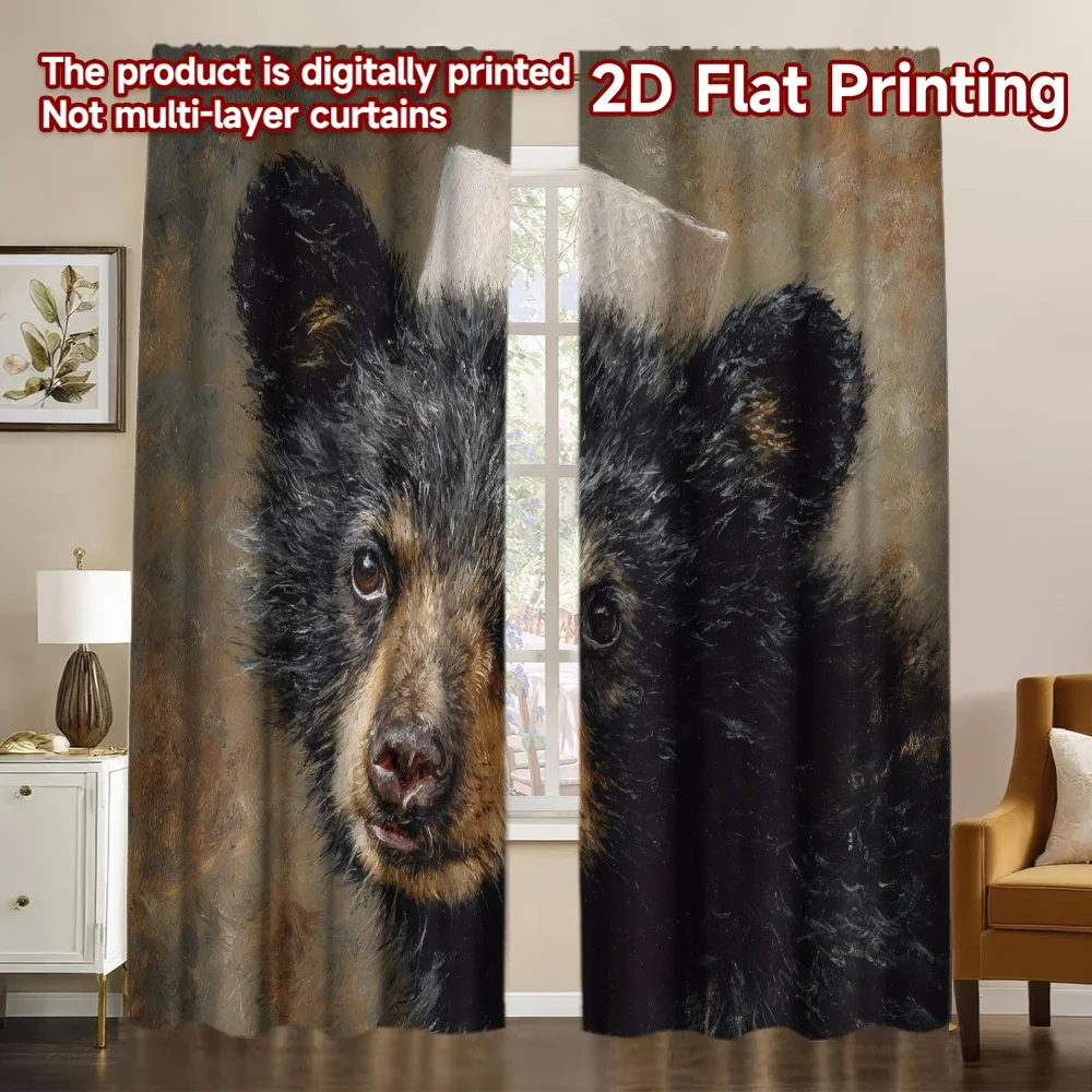 2D-Flachdruck, 2 Stück süßer Bär mit Toilettenpapierdruck, beliebte Vorhänge, Garnvorhänge, alle Jahreszeiten für Schlafzimmer, Wohnzimmer,
