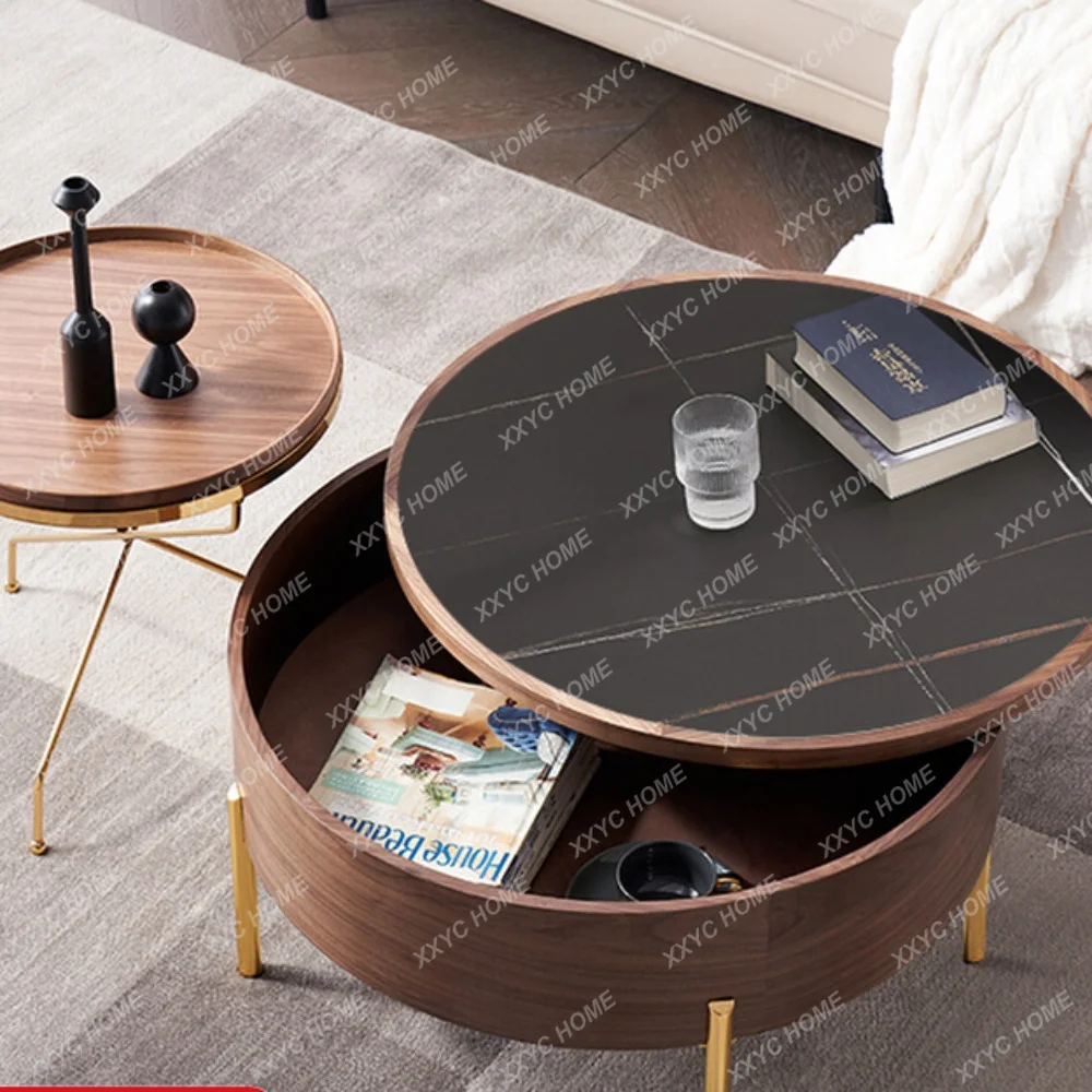 

Stone Plate Coffee Table round Modern Small Apartment Living Room Home Stainless Steel Height Sofa Side Table