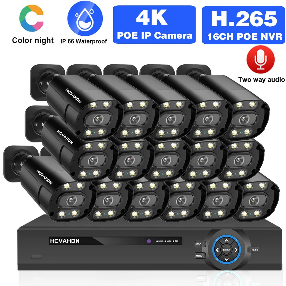 

4K POE NVR Security Camera System 16 Channel CCTV Camera Set Color Night Vision POE Video Surveillance System Kit 16CH NVR Kit