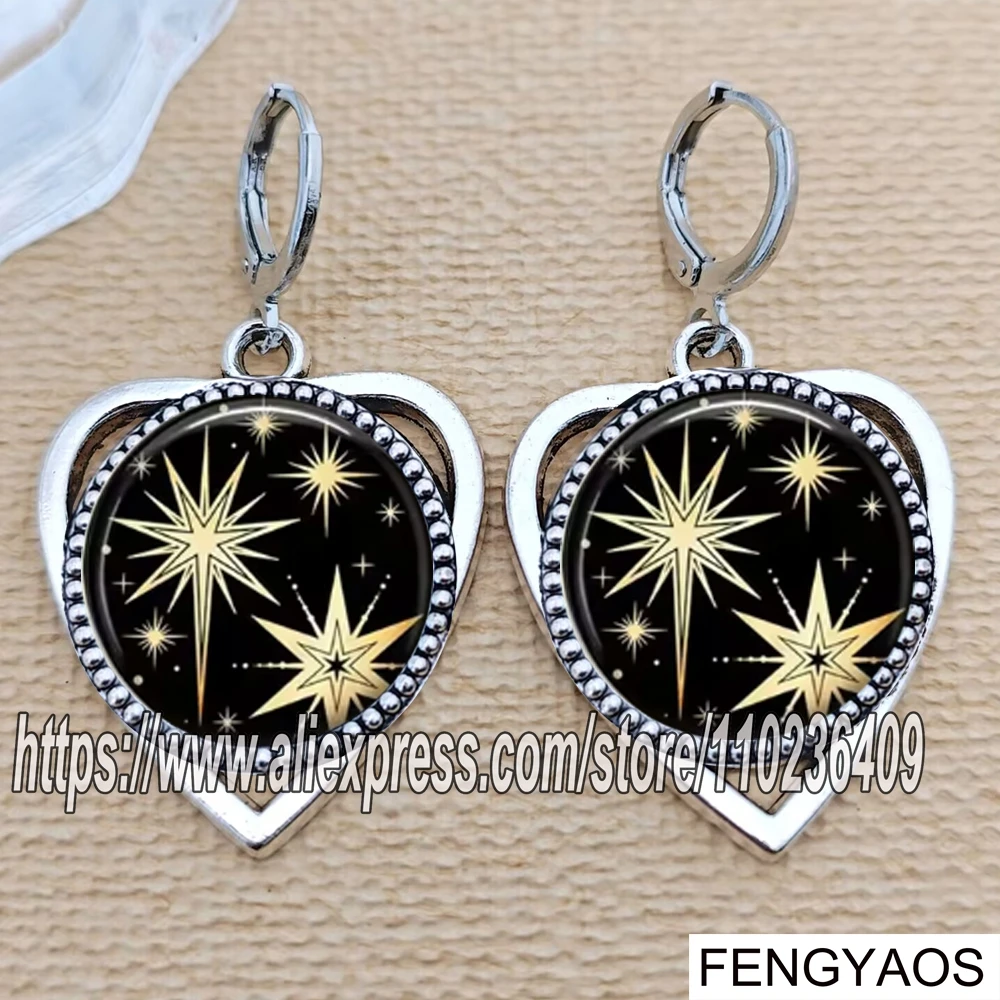Sun and Moon Glass Cabochon Drop Earrings Star Jewelry for Women Perfect Gift Accessary Stylish Gift for Girl Friend