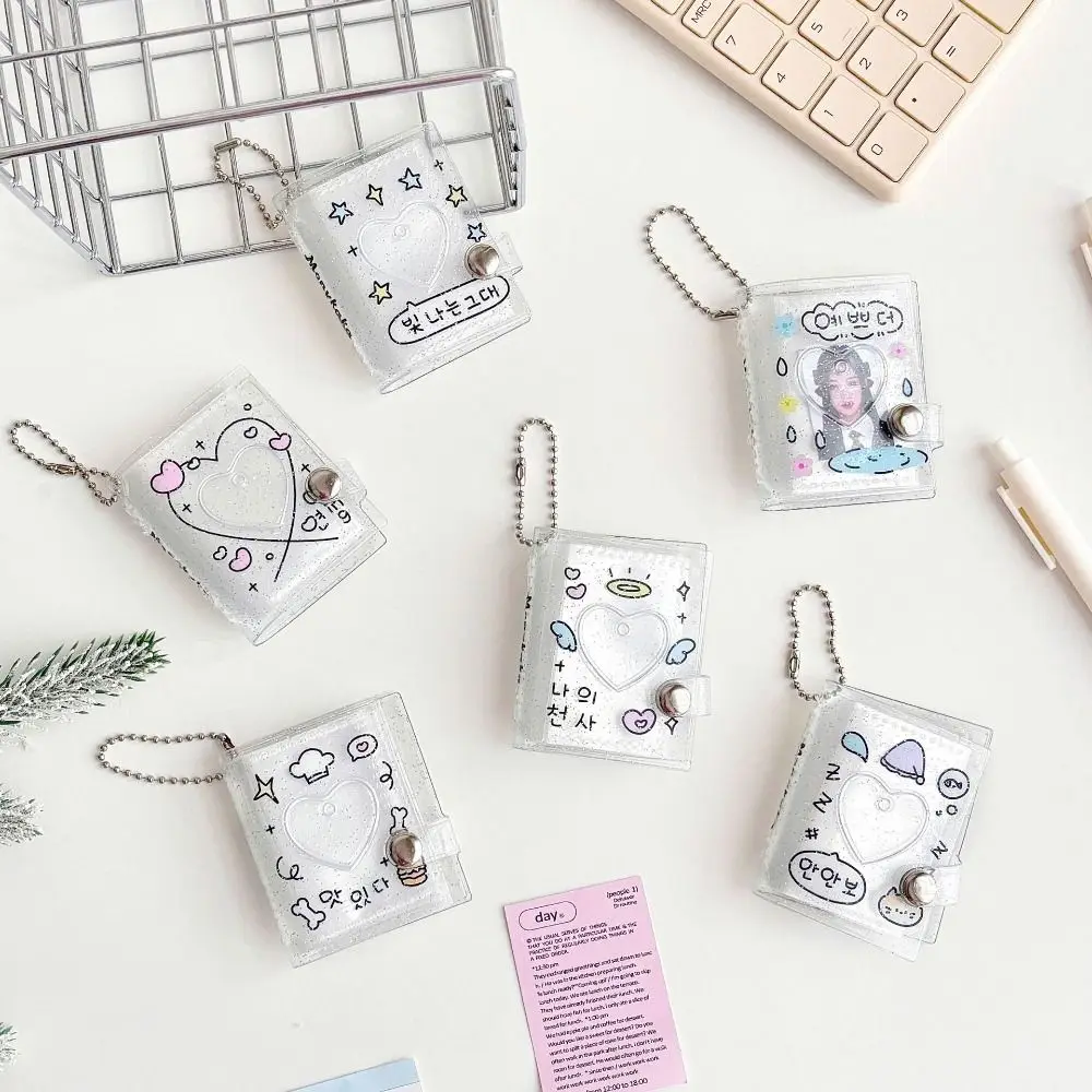 

INS Style Kawaii Mini Photo Album Keychain 1 Inch Transparent ID Photo Album Pendant Glitter Card Binder Photo Pockets DIY