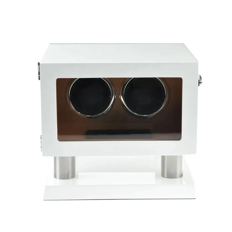 White Brown Leather Controller Gyro Orbit 2 Slots Rotating Led Watch Winder Automatic Box Luxury for Two Watches