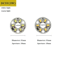Hot Sale 1Pcs LED Light Board DC5V 3W 6 LEDs SMD5730 Round Bulb Lamp Source Light Bead Dia 31mm with 20cm Wire Warm/White Lights