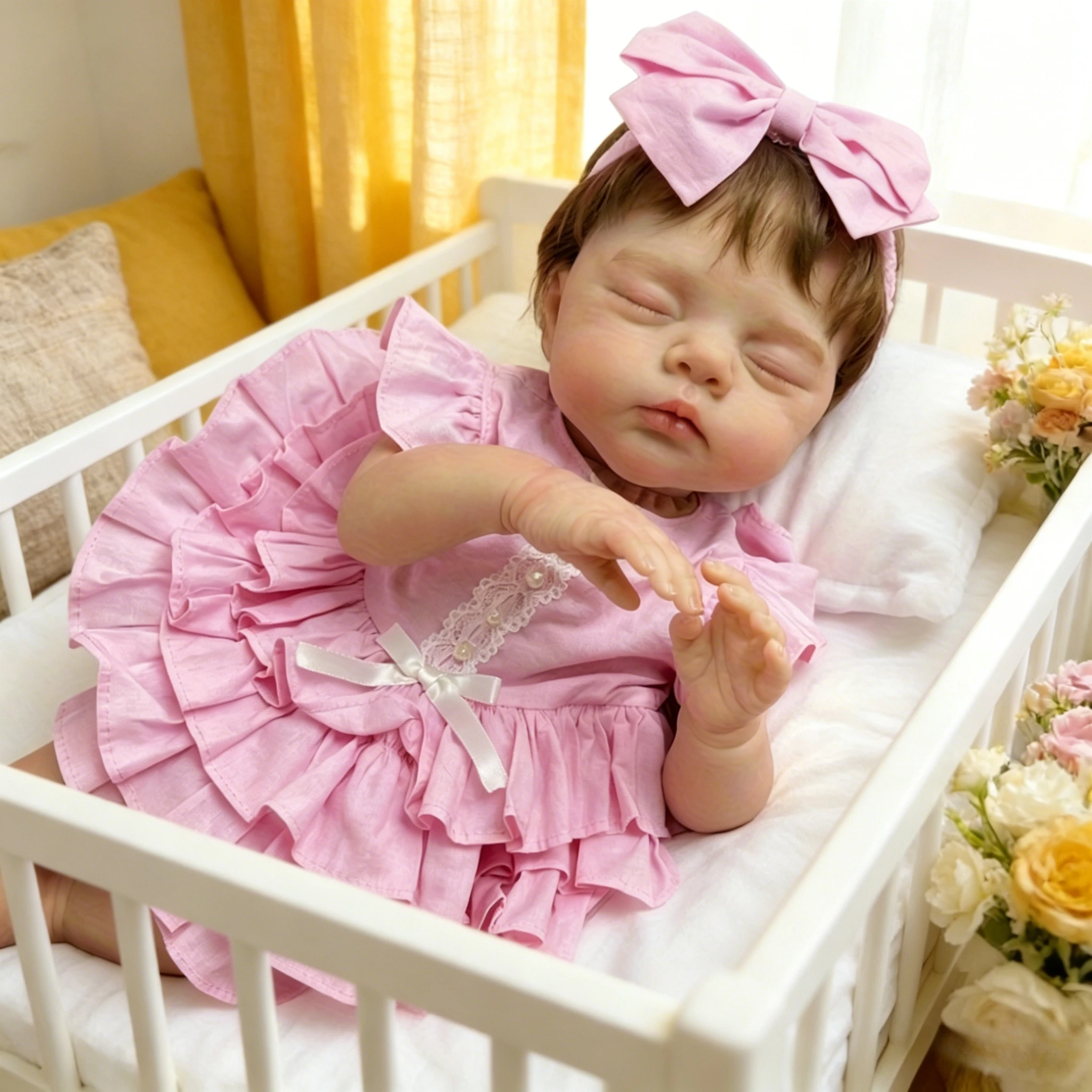 

BZDOLL 19in 48CM Full Vinyl Sleeping Reborn Doll, 3D Veined Skin, Pink Dress, Lifelike Collectible Toy, Kids Birthday Gift