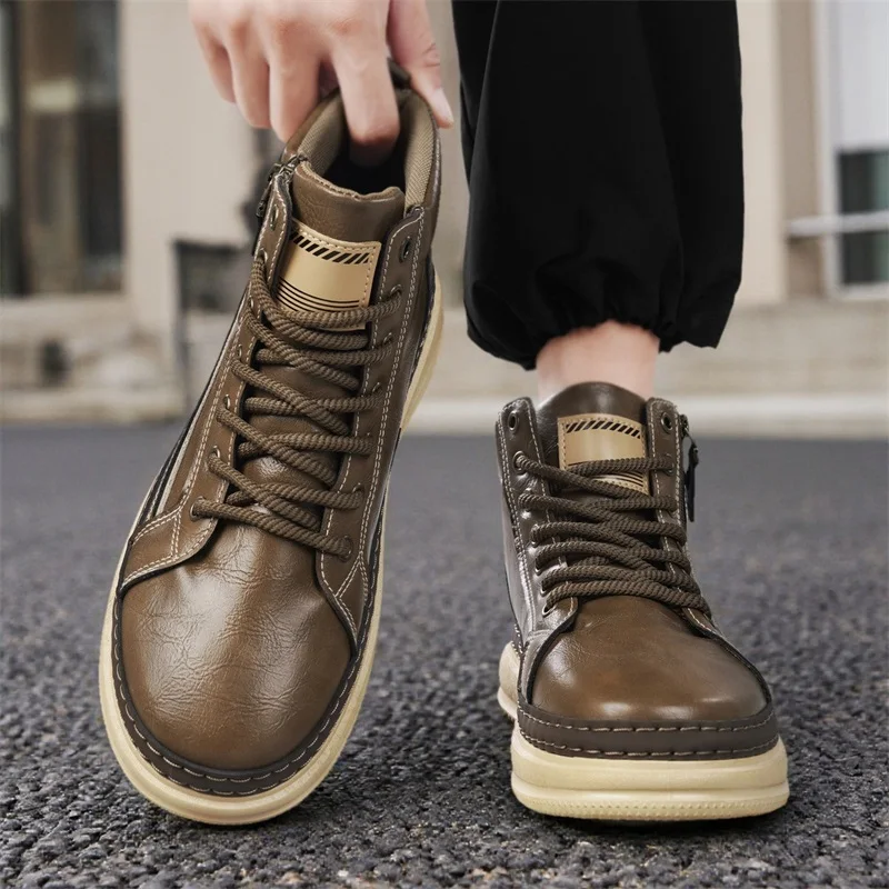남성용 하이탑 스포츠 신발 겨울 신상 패션 레트로 아웃도어 여행 매칭 레이스업 표면 신발 편안한 캐주얼 스니커즈