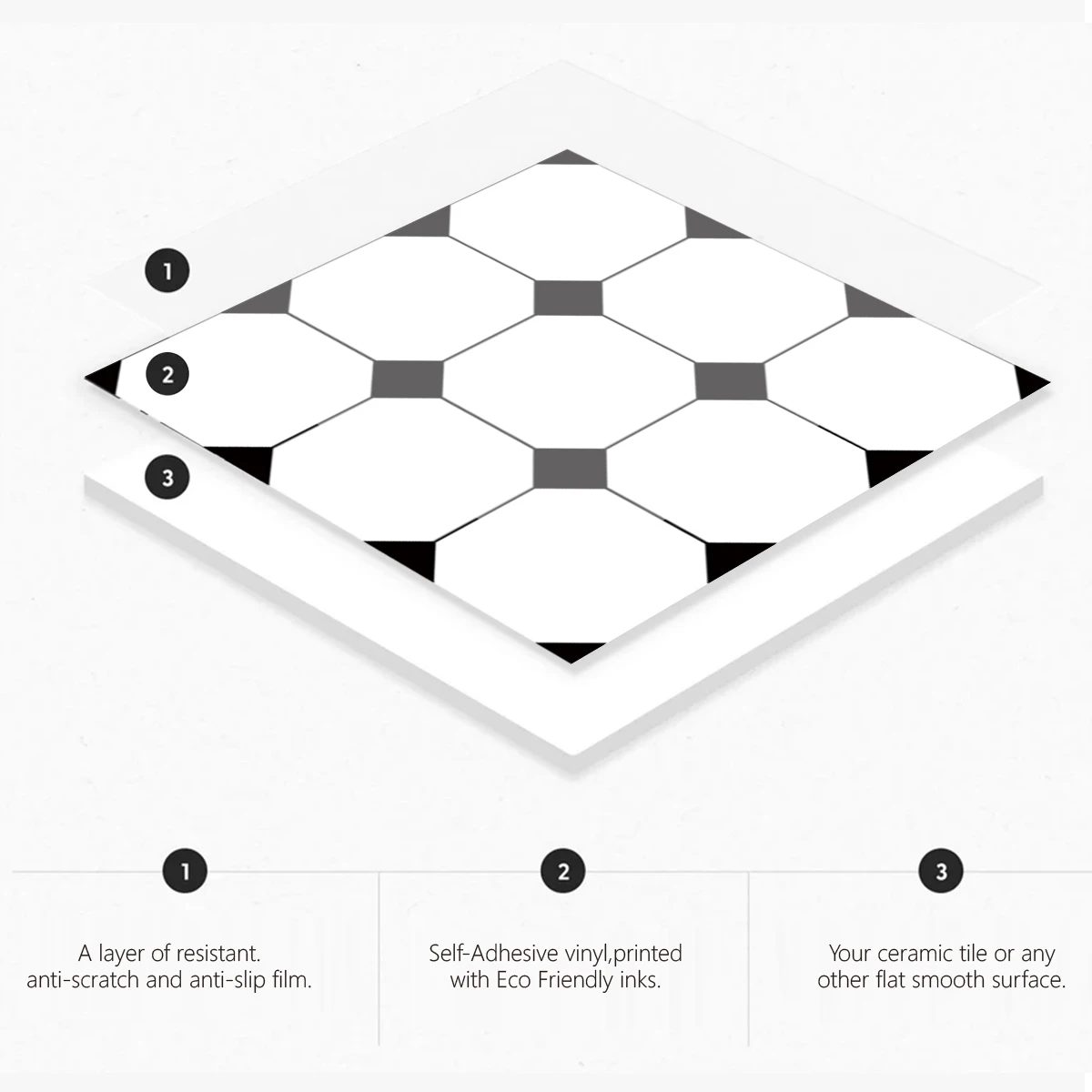 9PCS Scandinavian Style Self-adhesive Waterproof Floor Stickers Home Decoration Black & White Printed Patterns Non-slip Floor Ti