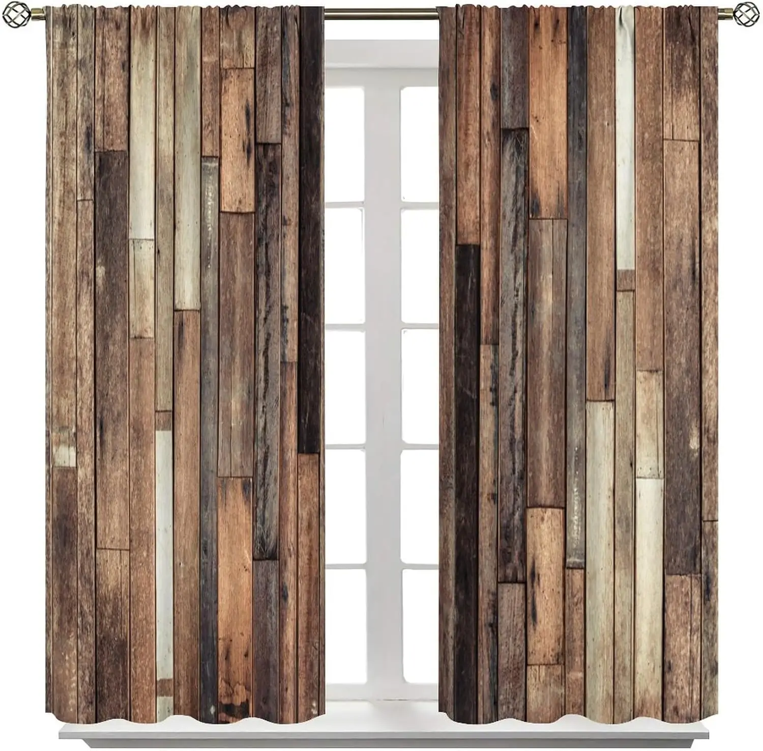 ستائر خشبية ريفية، ستائر نافذة بنمط لوح بني عتيق لبيت المزرعة لغرفة النوم وغرفة المعيشة مقاس 42 × 45 بوصة #4