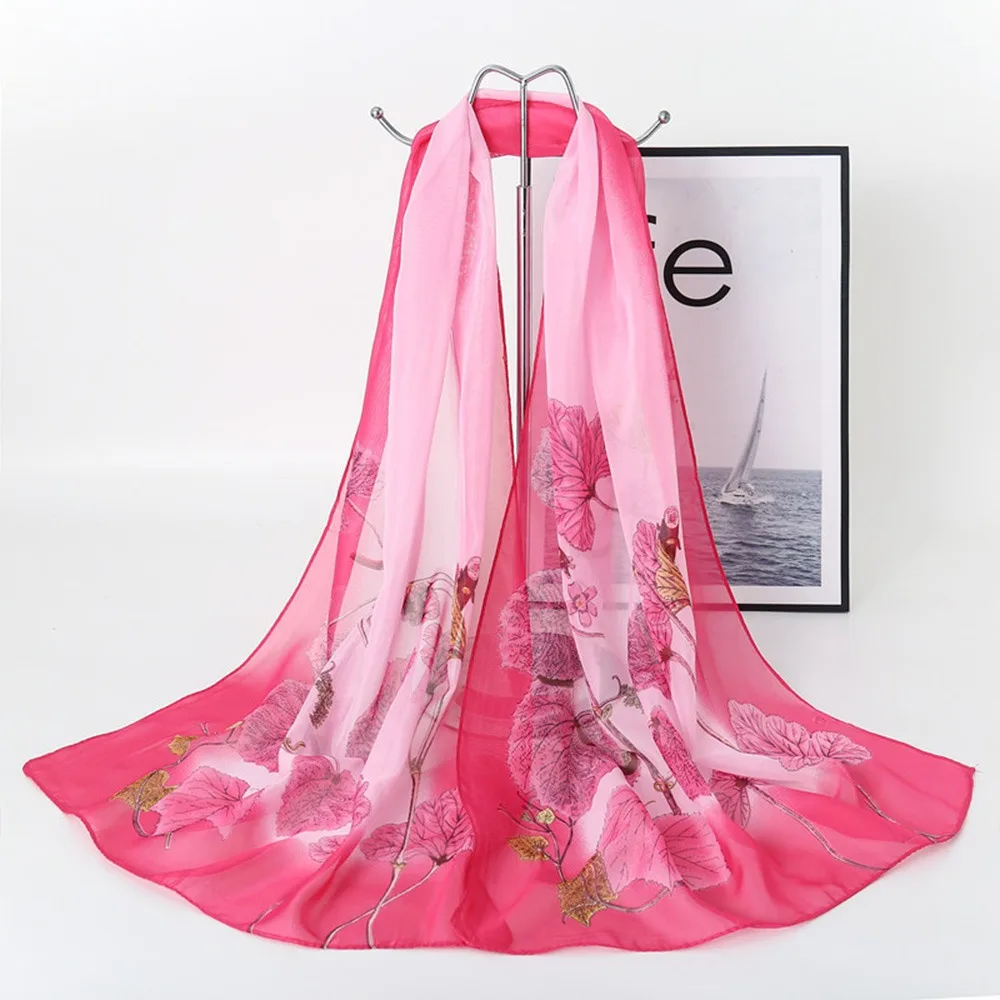 

Модный шифоновый шарф 160*50 см с цветочным принтом, градиентная длинная шаль, моющийся солнцезащитный крем, пляжный марлевый шарф для женщин
