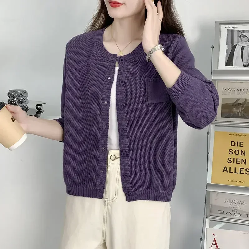 Coat Solid Outerwear Knitted Sweater Woman Loose Cardigan for Women Lightweight Attractive Aesthetic Vintage Casual Korean Style