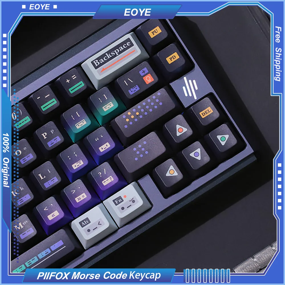 

PIIFOX 《Morse Code》 Keyboard Keycaps PBT Original Profile Cross Hole Five Sides Heat Sublimation 144 Keys Customized Accessory