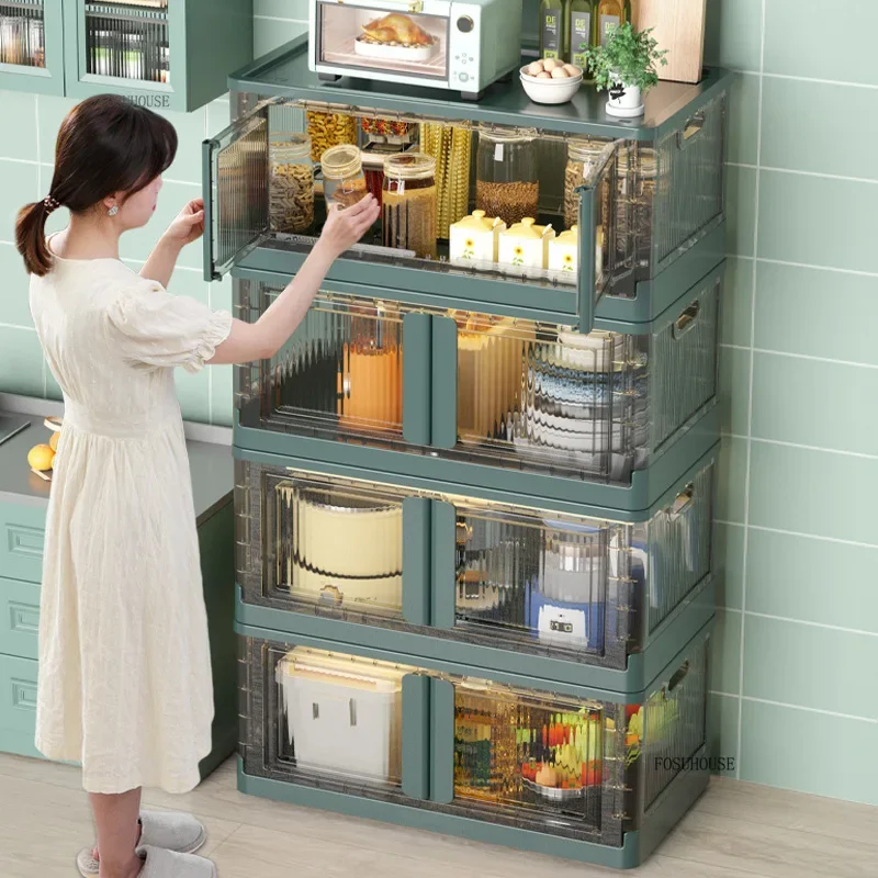 Multi-funtional Plastic Kitchen Cabinets Living Room Snack Toy Storage Locker Home Furniture Multi-layer Flip Kitchen Organizers