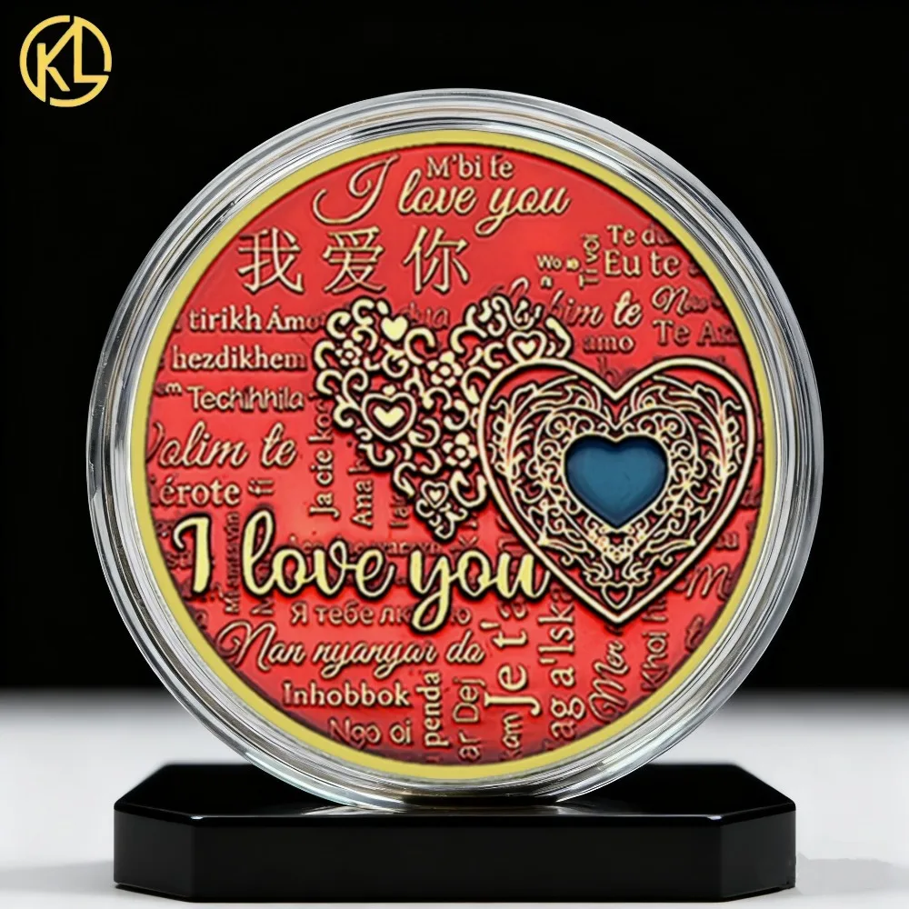 Happy Valentine's Day Gift Silver Gold Plated Challenge Coin One Hundred Languages I Love You Commemorative Coins