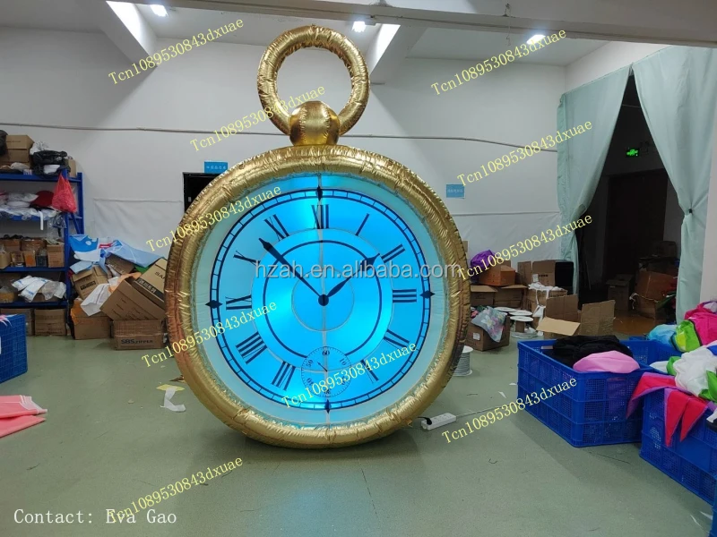 Character Giant Inflatable Clock for White Rabbit Inflatable Gold Alarm Clock with Led Light