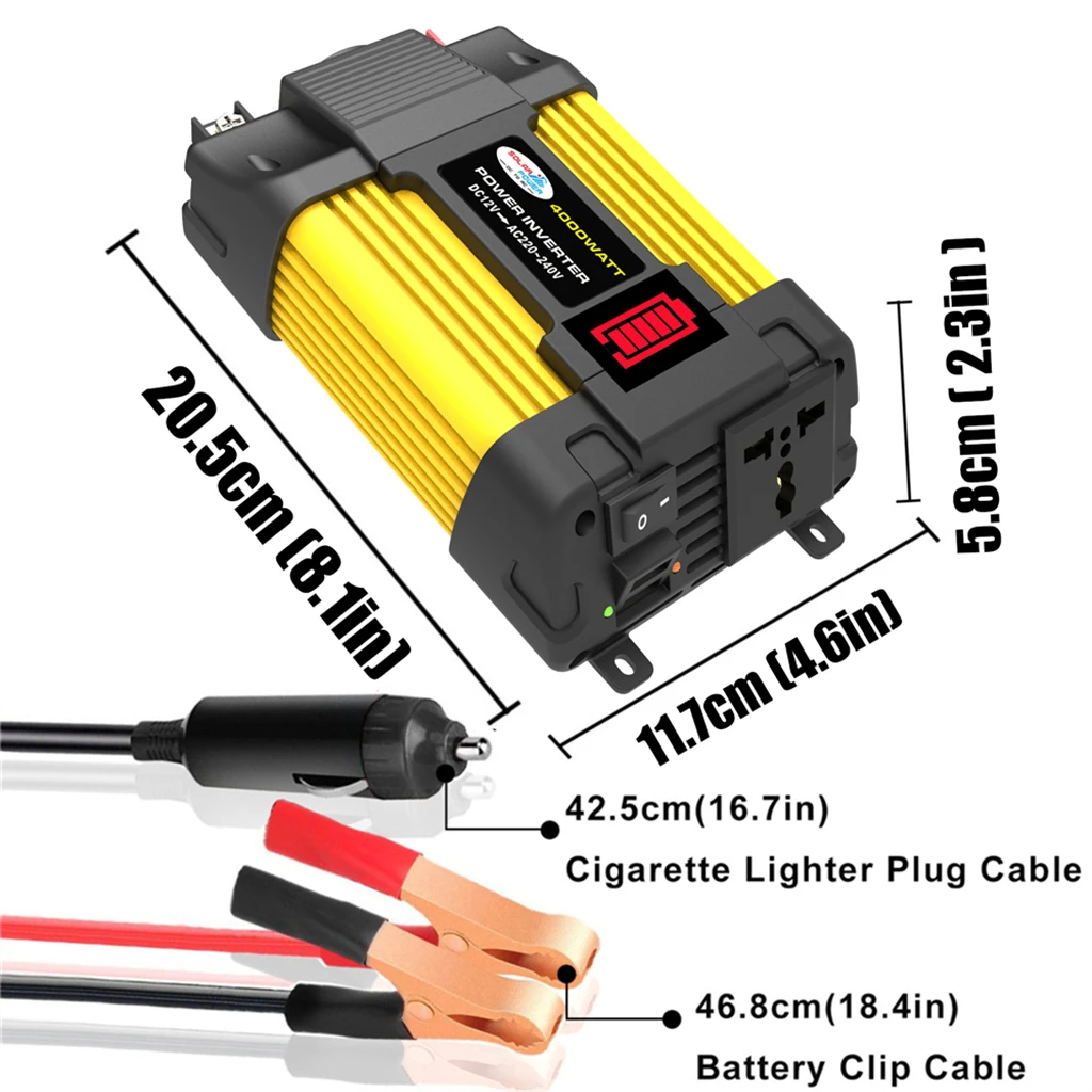 Artudatech 4000W Car Power Sine Wave Inverter w LED Display DC 12V To AC 220V Inverter