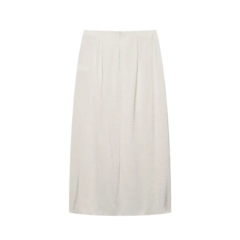 Summer Solid Color Back Zipper Midi Long  Skirt Women Scarf Pleated Knot Pleated Straight Skirt Female Casual Chic Wear 2026 New