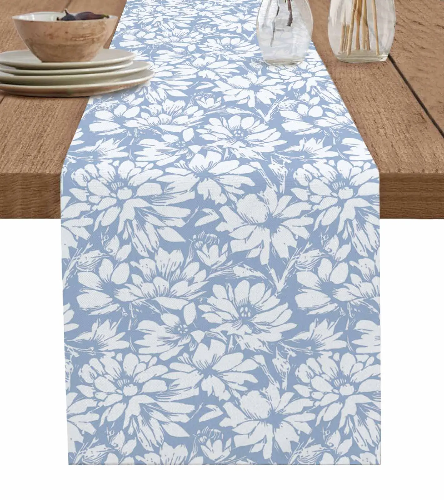 Manuscripts Chrysanthemums Plants Table Runner Cotton Linen Wedding Table Decor Tablecloth Kitchen Decor Table Runner