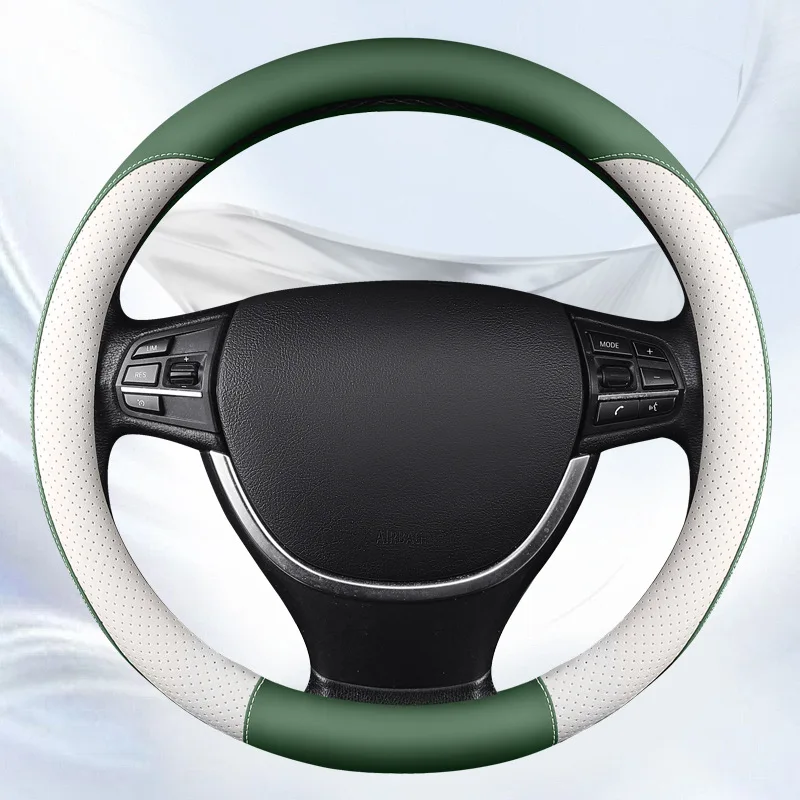 Car Steering Wheel Covers Cowhide Suede Steering Wheel Cover Wrap Universal 37-38cm Breathable Steering Covers Car Accessories