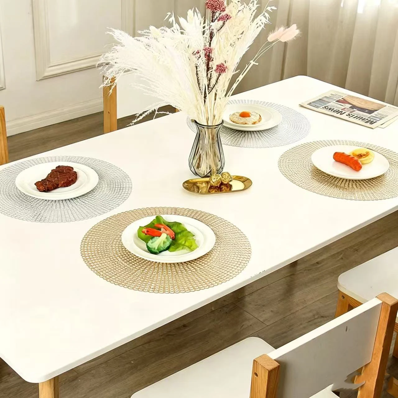 Round Concentric Circle PVC Placemat Insulation Coaster Table Mat Cup Pads Bowl Home Kitchen Wedding Party Holiday Decor
