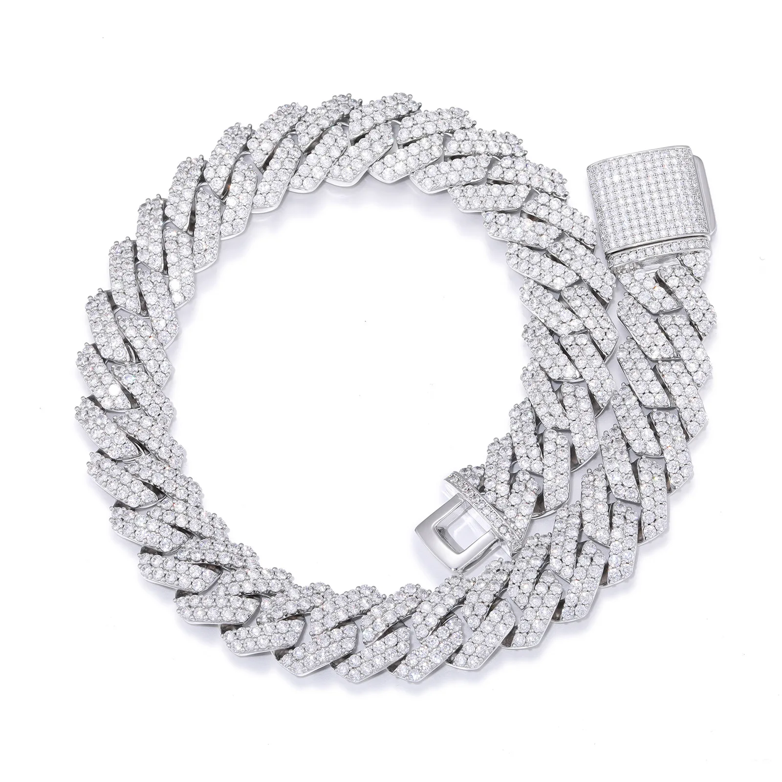 Eye-catching street essential for men, 20mm Double Row Rhombus Necklace constructed from PT950 Platinum with clear artificial