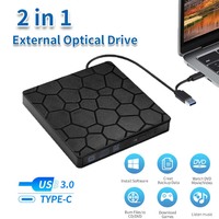 External DVD RW Drive 2 in 1 USB 3.0 Type C Slim DVD VCD CD Writer Burner Reader Player Optical Drive Portable for PC Laptop