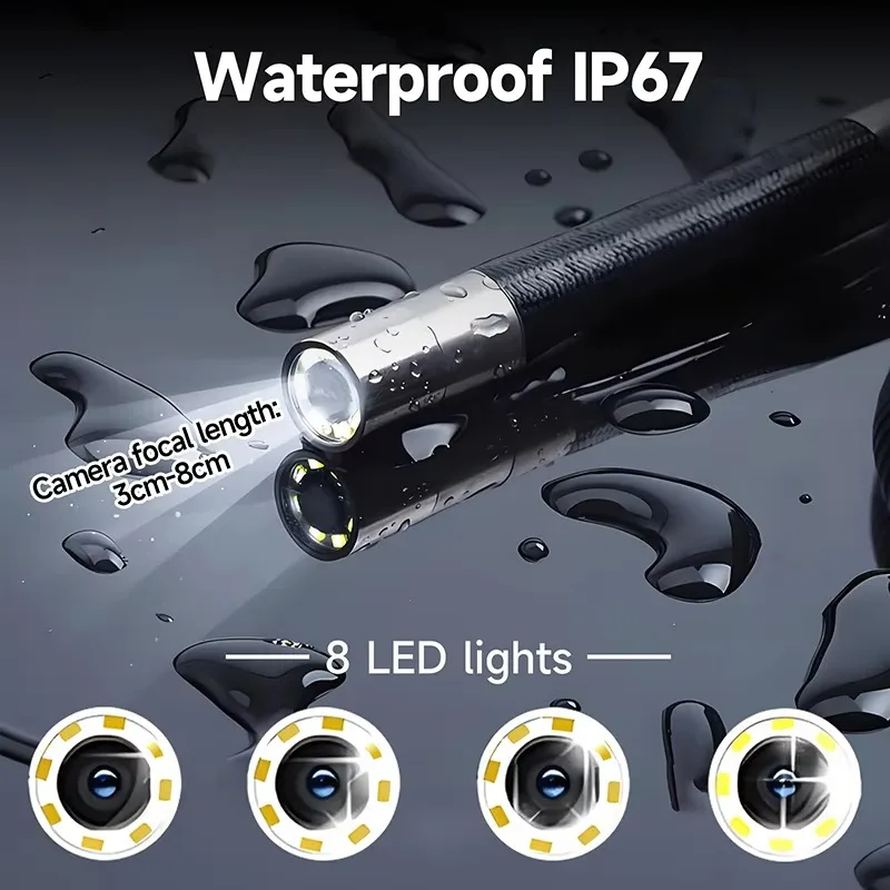 Cámara endoscópica profesional de 6,4 mm con boroscopio articulado de dirección de 4,3 pulgadas y 360 grados