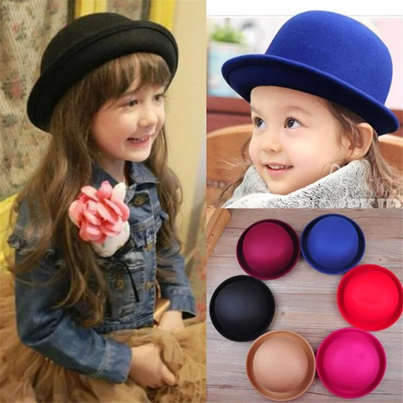 Fashion Winter Hat Fedora Vintage Women Children Trendy Wool Felt Bowler Derby Floppy Hats For Girls Women