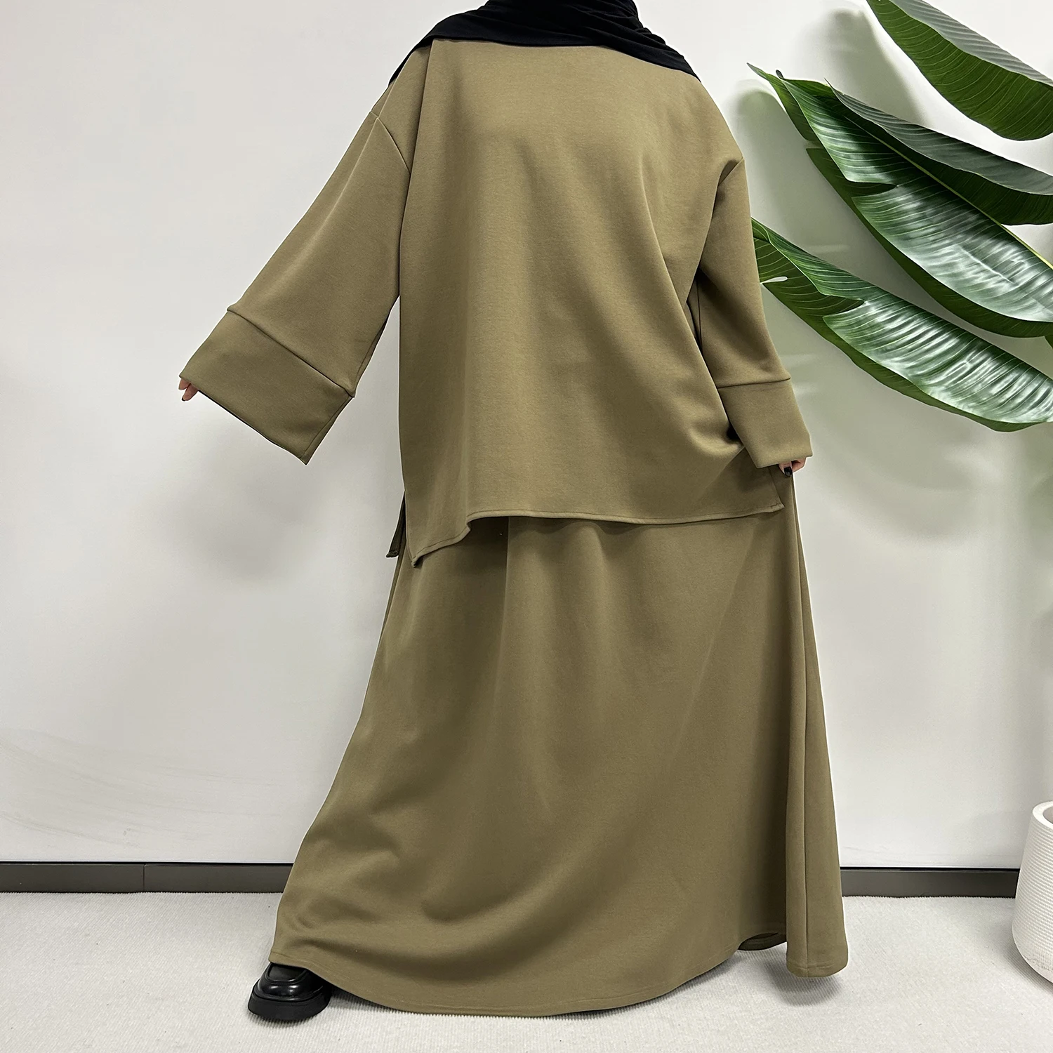 Modest Co Ords Set Women Muslim Cotton 2 Piece Abaya Skirt with Pockets Wysokiej jakości jesienno-zimowa gruba ciepła islamska Dubaj Luksusowy