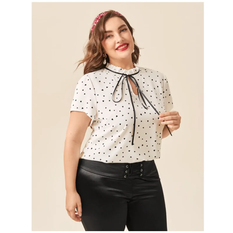 

Ele L4XL Summer Women's T-irt plus Size Street Sle Loose Fit Dyed Cotton Casual round Ne ort Sve Blouse