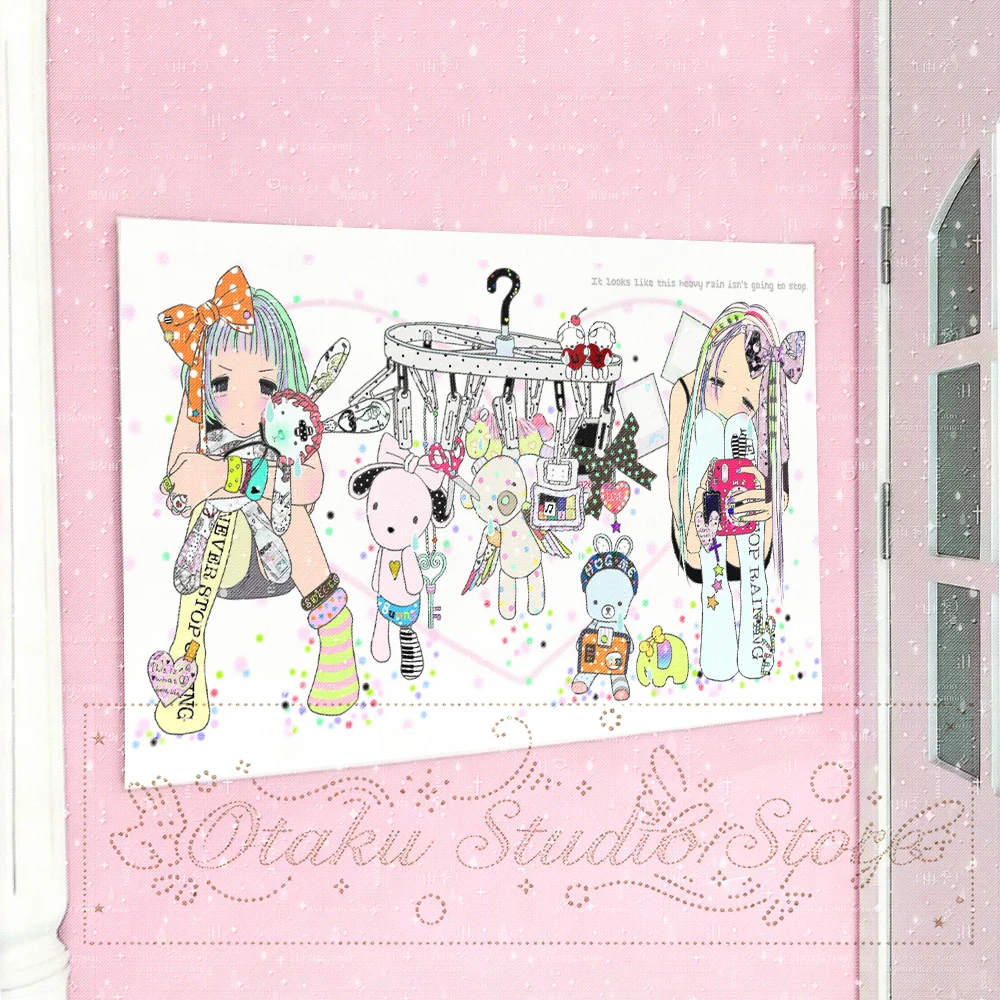 ぱちぱち Confetti Background Twin Y2K Harajuku Anime Girls Vertical Tapestry Cute Street Style Door Wall Hanging Dense Stuffed Bunny