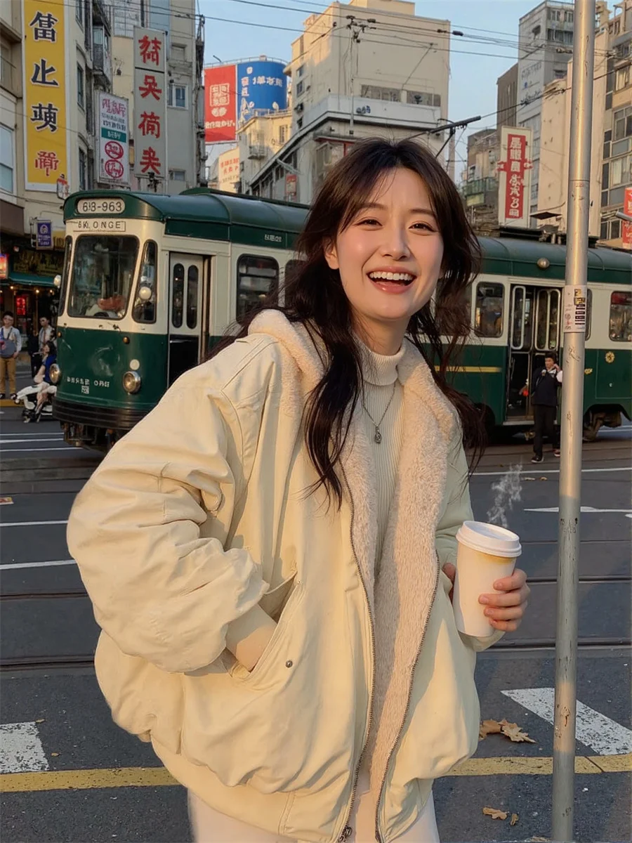 

Parkas Women Fashion Korean Cotton Padded Simple Design Casual Solid Color Comfortable Ladies Outerwear Lightweight Aesthetic