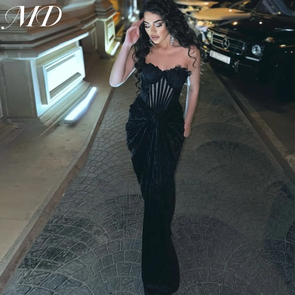 

MD Sexy Black Mermaid Evening Gown Sleeveless Velvet Special occasion Dress Lace vestidos de fiesta customised 2025 Prom Dresses