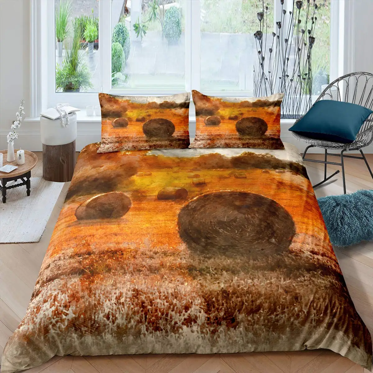 Watercolor Duvet Cover Set Tree Stump Decor Bedding Set 3pcs for Kids Boys Teens Field Landscape Printed Soft Comforter Cover