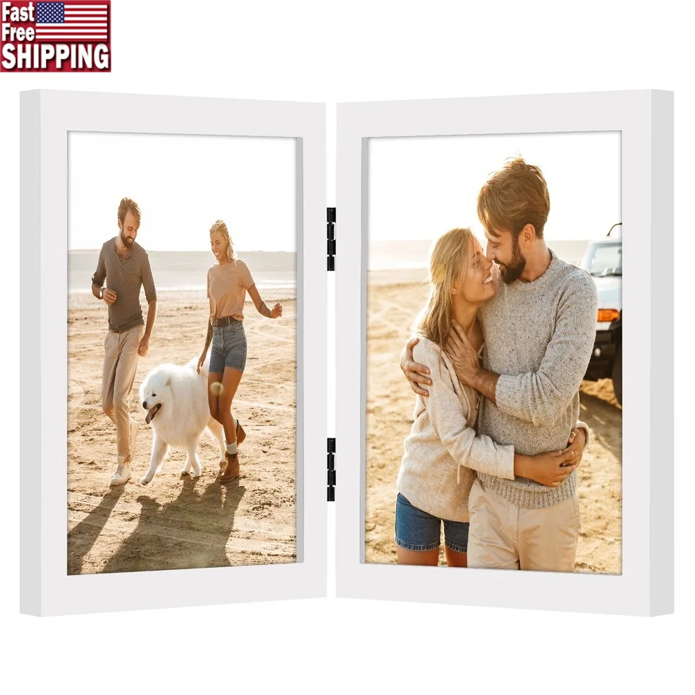 

Double Hinged Picture Frame 2 Photos Elegant Display Versatile Home Decor Vertical Arrangement Durable Design Easy to Use