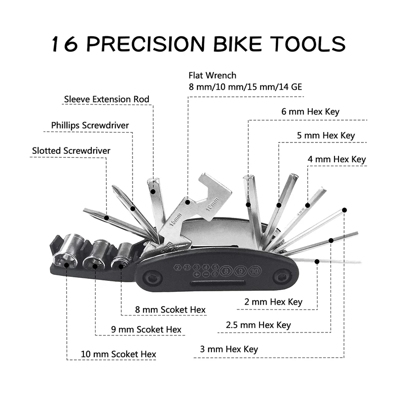 Multifunctional Combined Type Cross-Shaped Hexagon Socket Wrench 16 In 1 MTB Bicycle Repair Tool