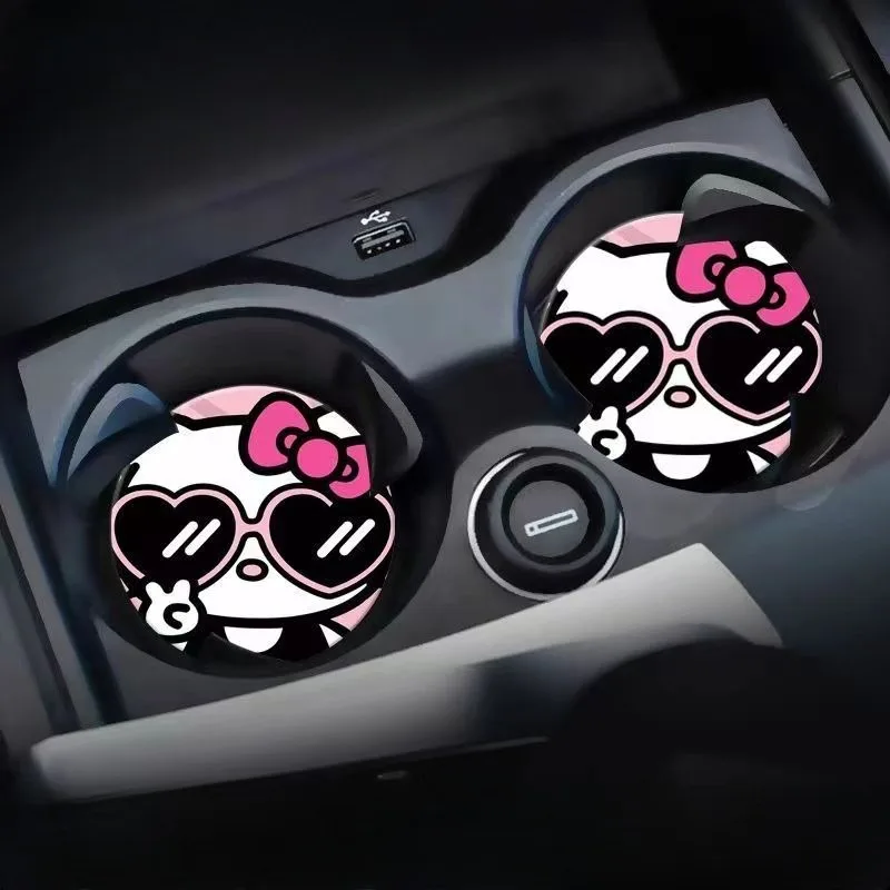 2pcs Sanrio Hello Kitty Car cup Coasters Cartoon car inner Decoration Anti Slip Mat silicone Car Cup pad Gifts for girl friend