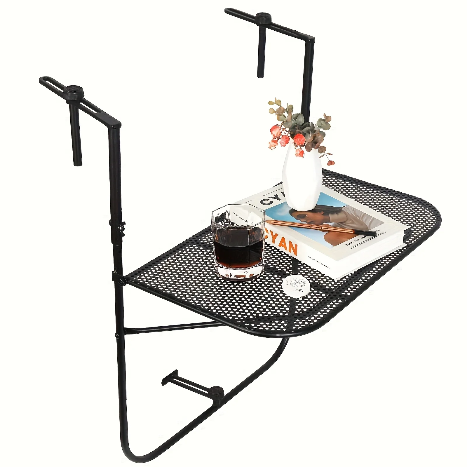Adjustable Folding Balcony Bar Table - Heavy-duty Metal Hanging Table, 2-tier Design, Space-saving, Foldable, Outdoor Garden