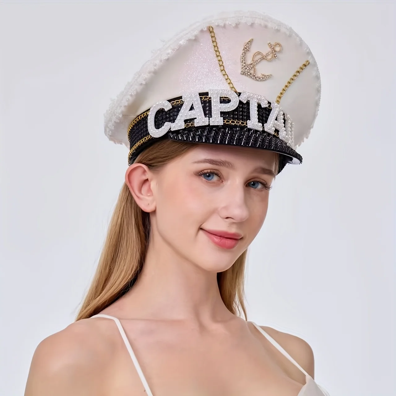 

HongLuan белые шляпы CAPTAIN со стразами для фестиваля Burning Man для женщин, костюм на Хэллоуин, шляпа для взрослых, женские аксессуары для косплея