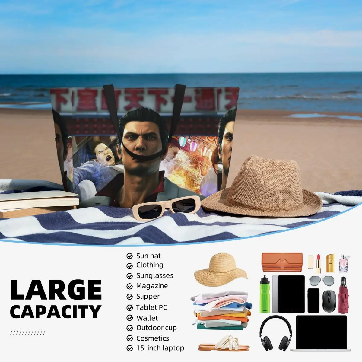 ยินดีต้อนรับสู่กระเป๋าโท้ทชายหาดคามูโรโช คิริว คาซูมะ กระเป๋าโท้ทสำหรับเล่นกีฬา ยิม โยคะ กระเป๋าโท้ทใบใหญ่ กระเป๋าเดินทางสำหรับผู้หญิง กระเป๋าฟิตเนส