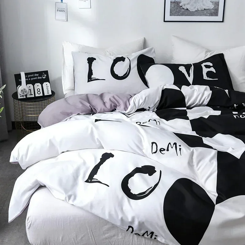 

Brushed Printed Lovers Duvet Cover Set Queen Size Couple Bedding Set Double Bed Quilt Cover and Pillowcase Bedding Sets No Sheet