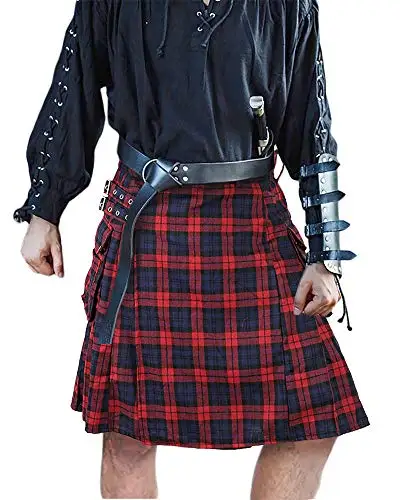 Scottish Stewart With Kilt  Mens  Hybrid Irish & Black Pin Tartan Royal Pockets Utility