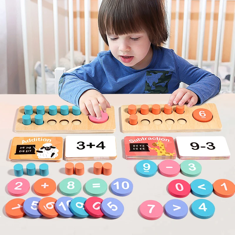 Children's Wooden Number Board Cognitive Matching Addition Subtraction Operation Montessori Logical Thinking Training Math Toys